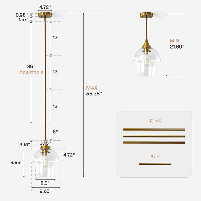 1-Light Pendant Lighting, Modern Island Chandelier Ceiling Light Fixture with Unique Design