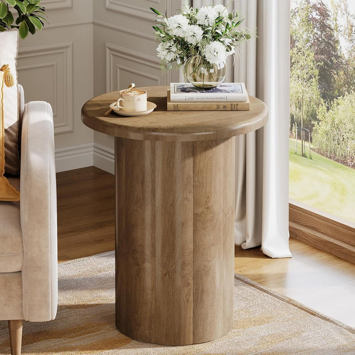19.6" Side Table, Farmhouse Round End Table Nightstand with Fluted Base