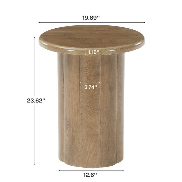 19.6" Side Table, Farmhouse Round End Table Nightstand with Fluted Base