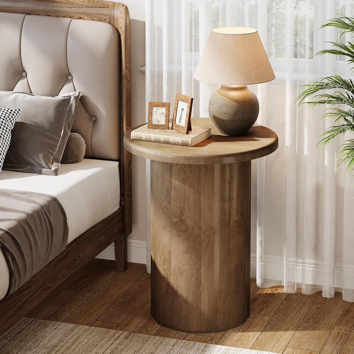 19.6" Side Table, Farmhouse Round End Table Nightstand with Fluted Base