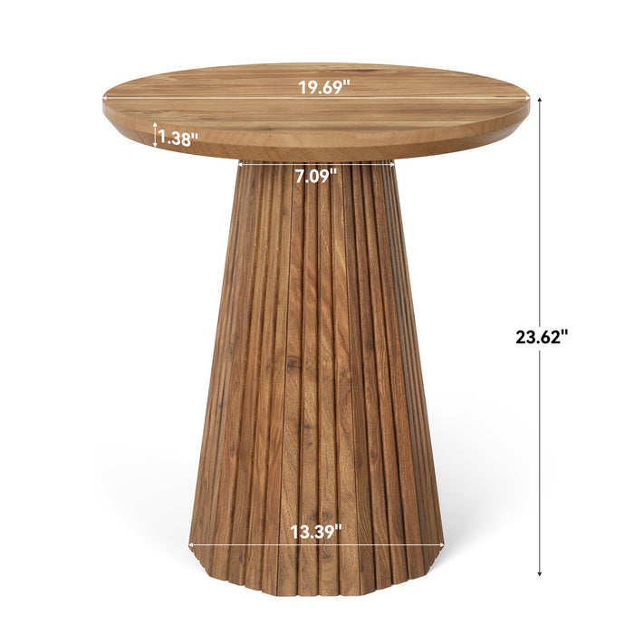 Round pedestal side table dimensions with 19.69-inch top and 23.62-inch height#Color_Rustic Brown