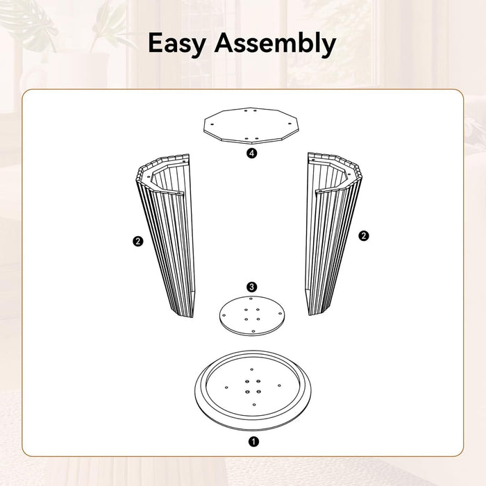 Four-step assembly diagram for solid wood round pedestal end table#Color_Rustic Brown