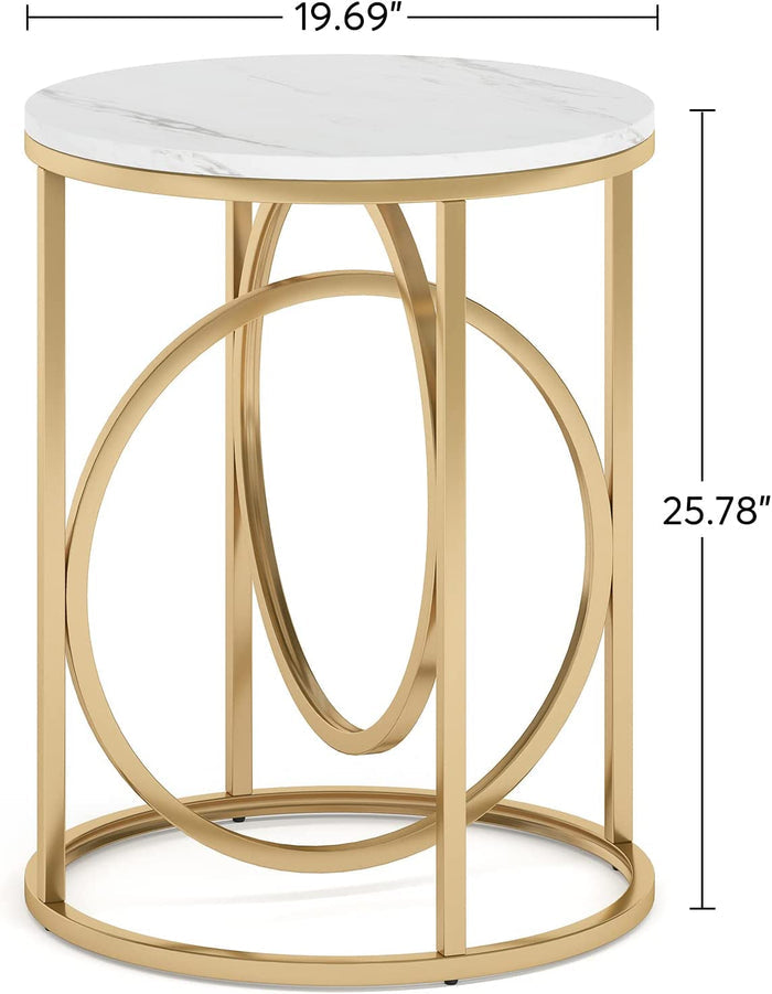 End Table, Modern Round Sofa Side Table with Faux Marble Top Tribesigns