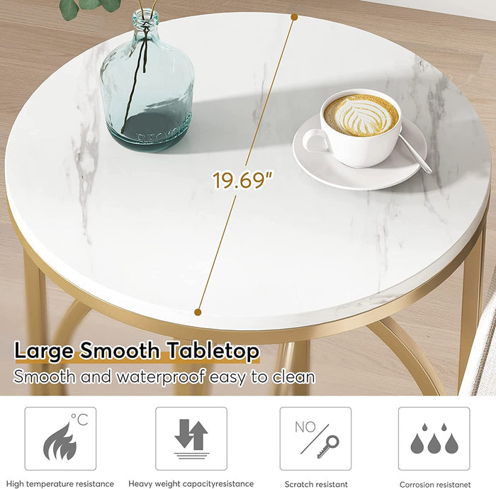 End Table, Modern Round Sofa Side Table with Faux Marble Top Tribesigns