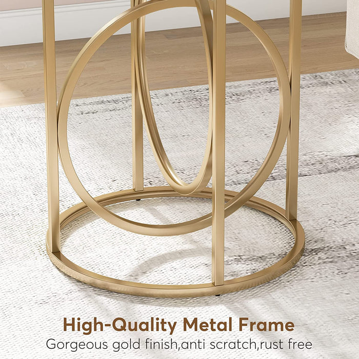 End Table, Modern Round Sofa Side Table with Faux Marble Top Tribesigns