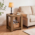 19.7" Solid Wood End Table, Square Side Table with 2-Tier Storage Shelf for Small Spaces