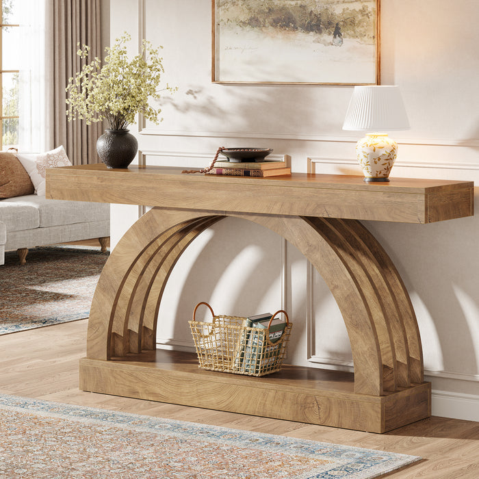 2-Tier Console Table, 63" Unique Arched Sofa Table Behind The Couch
