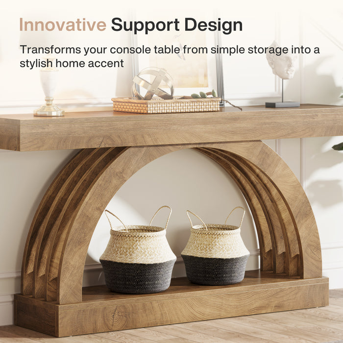 2-Tier Console Table, 63" Unique Arched Sofa Table Behind The Couch