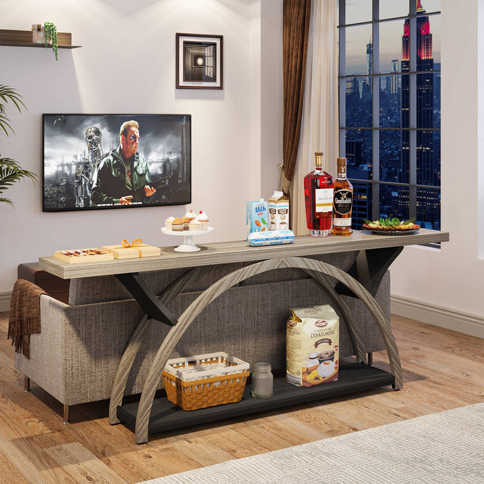 2-Tier Console Table, 70.9" Entryway Table with Half Moon Frame Tribesigns