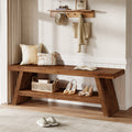 2-Tier Entryway Bench, Solid Wood Shoe Bench with Open Shelves