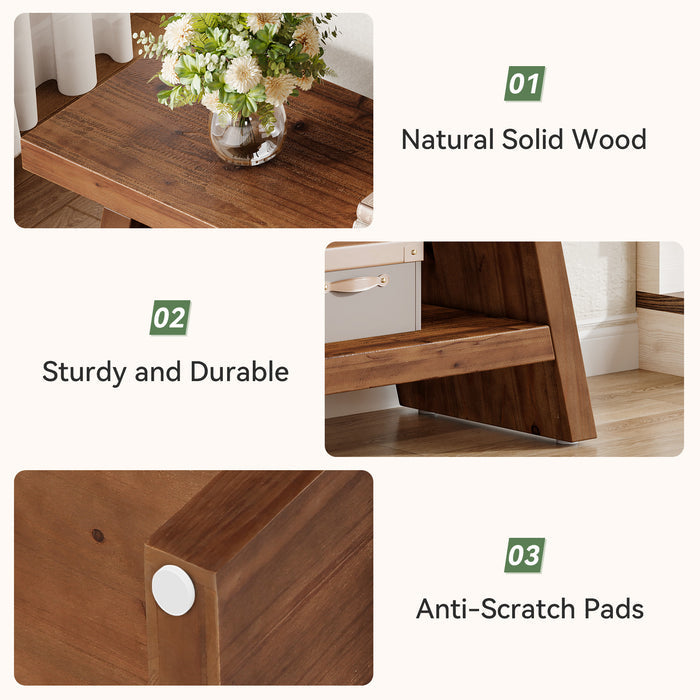 2-Tier Entryway Bench, Solid Wood Shoe Bench with Open Shelves