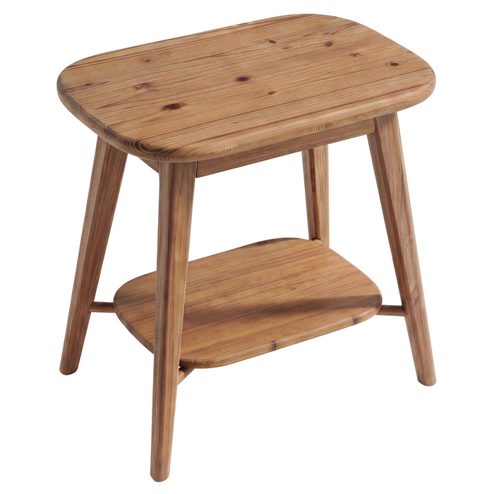 2-Tier Solid Wood End Table, Farmhouse Side Table with Rounded Corners for Small Spaces