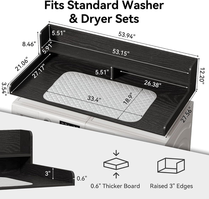 2-Tier Washer Dryer Countertop with Ironing Mat for Laundry Room Organization, Waterproof, Stain-Resistant