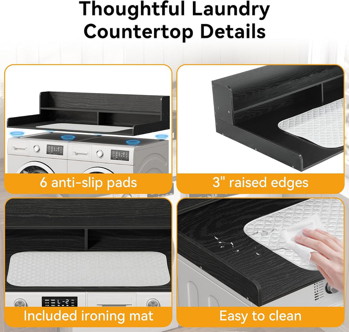 2-Tier Washer Dryer Countertop with Ironing Mat for Laundry Room Organization, Waterproof, Stain-Resistant