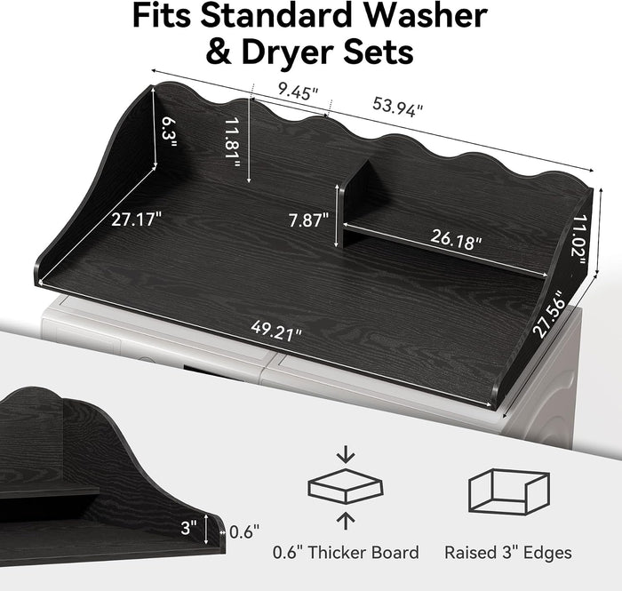2-Tier Washer Dryer Countertop with Shelf, Wave Edge Laundry Topper for Laundry Room Organization