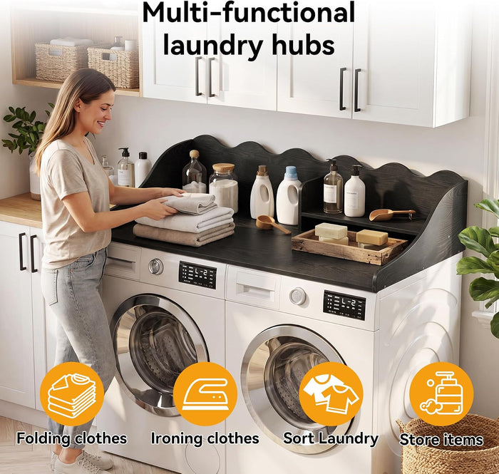 2-Tier Washer Dryer Countertop with Shelf, Wave Edge Laundry Topper for Laundry Room Organization