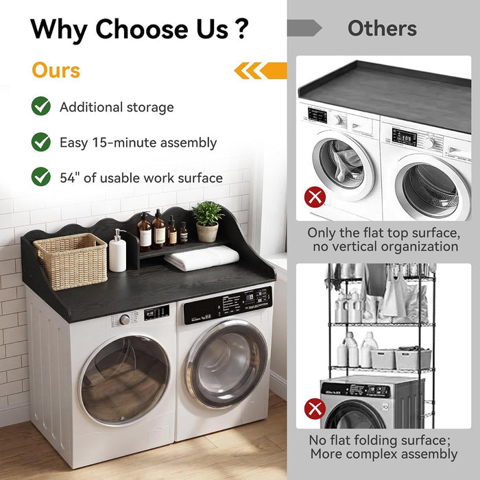 2-Tier Washer Dryer Countertop with Shelf, Wave Edge Laundry Topper for Laundry Room Organization