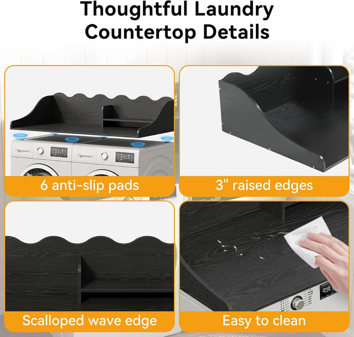 2-Tier Washer Dryer Countertop with Shelf, Wave Edge Laundry Topper for Laundry Room Organization