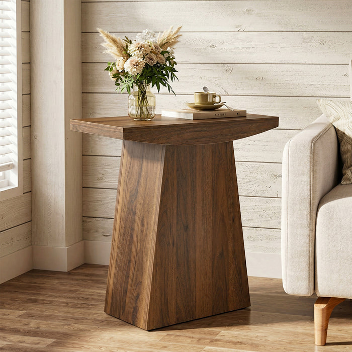 23.6" Pedestal End Table, Farmhouse Sofa Couch Side Table with Trapezoid Base