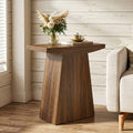 23.6" Pedestal End Table, Farmhouse Sofa Couch Side Table with Trapezoid Base