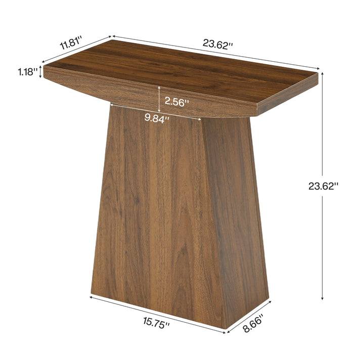 23.6" Pedestal End Table, Farmhouse Sofa Couch Side Table with Trapezoid Base