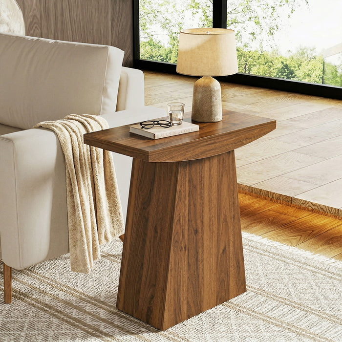 23.6" Pedestal End Table, Farmhouse Sofa Couch Side Table with Trapezoid Base