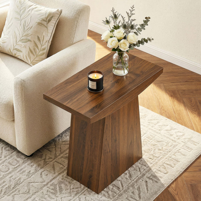 23.6" Pedestal End Table, Farmhouse Sofa Couch Side Table with Trapezoid Base