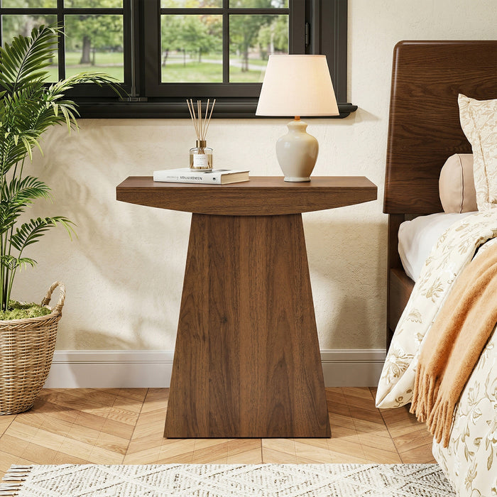 23.6" Pedestal End Table, Farmhouse Sofa Couch Side Table with Trapezoid Base