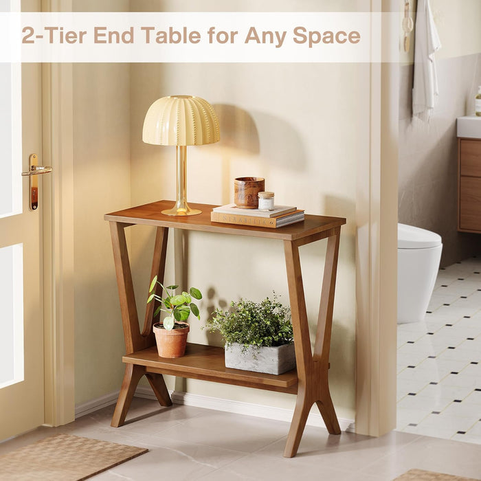 23.6" Solid Wood End Table, 2 - Tier Storage Shelves Sofa Side Table Tribesigns