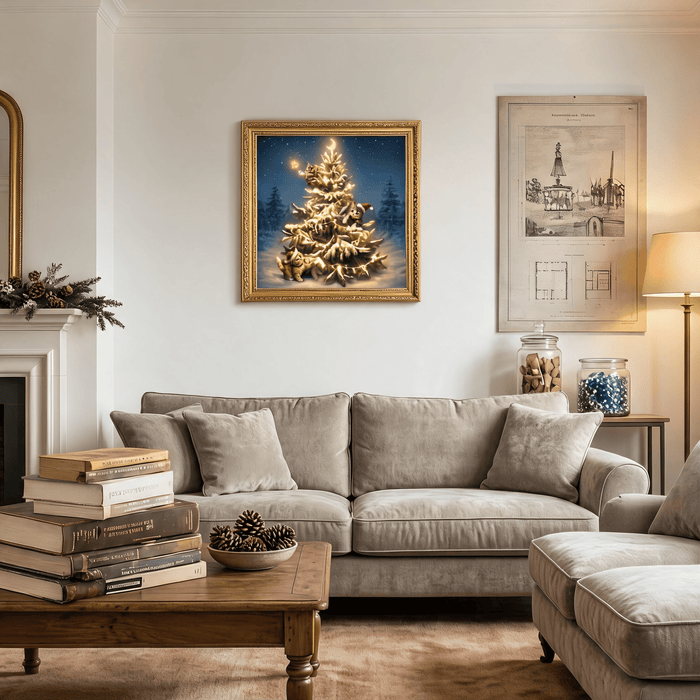 24x24 Inch Christmas Tree Wall Art, Large Framed Canvas with Crystal Coating, Modern Living Room