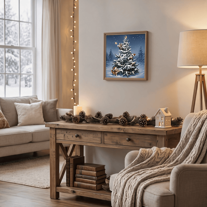 24x24 Inch Christmas Tree Wall Art, Large Framed Canvas with Crystal Coating, Modern Living Room