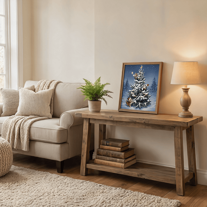 24x24 Inch Christmas Tree Wall Art, Large Framed Canvas with Crystal Coating, Modern Living Room