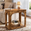 25" Farmhouse Side Table, 2-Tier Solid Wood End Table with Shelf