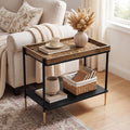 27.5" 2-Tier End Table with Storage Shelf, Solid Wood Side Table for Living Room