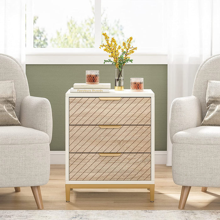 Nightstand, 3 Drawers Bedside End Table for Bedroom Tribesigns