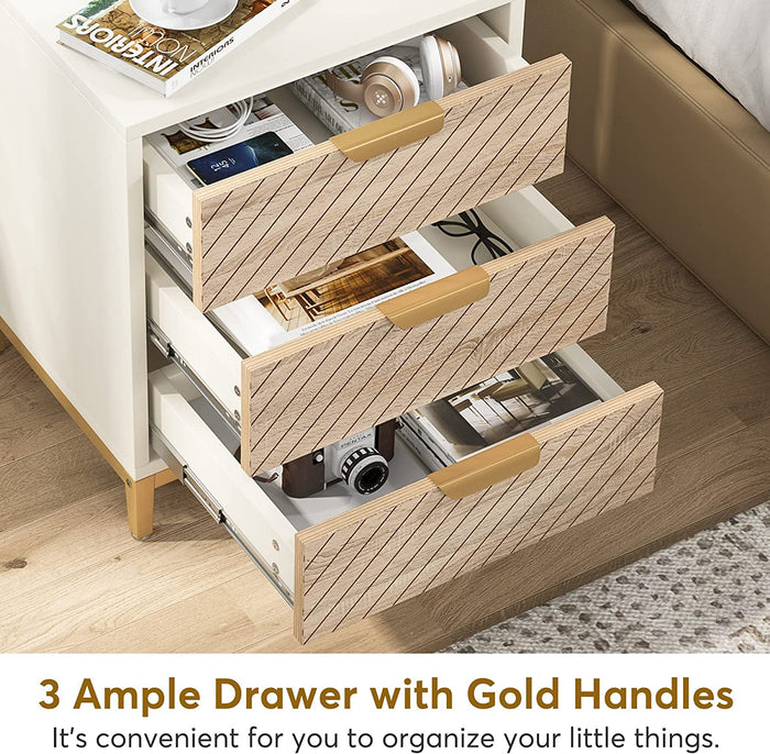 Nightstand, 3 Drawers Bedside End Table for Bedroom Tribesigns
