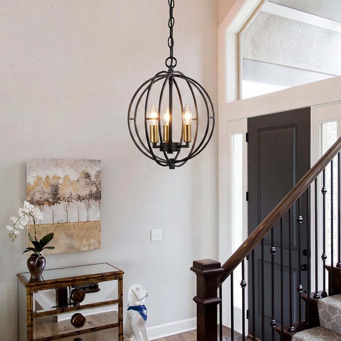 3-Light Chandelier, Industrial Metal Globe Pendant Light with Adjustable Hanging Height