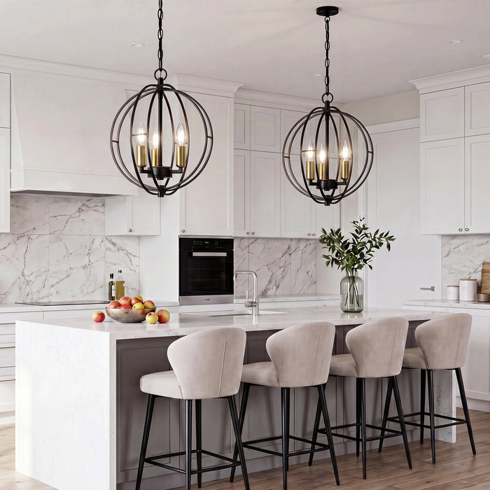 3-Light Chandelier, Industrial Metal Globe Pendant Light with Adjustable Hanging Height