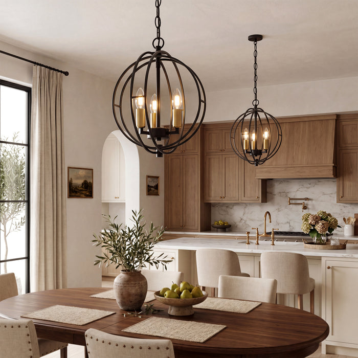 3-Light Chandelier, Industrial Metal Globe Pendant Light with Adjustable Hanging Height