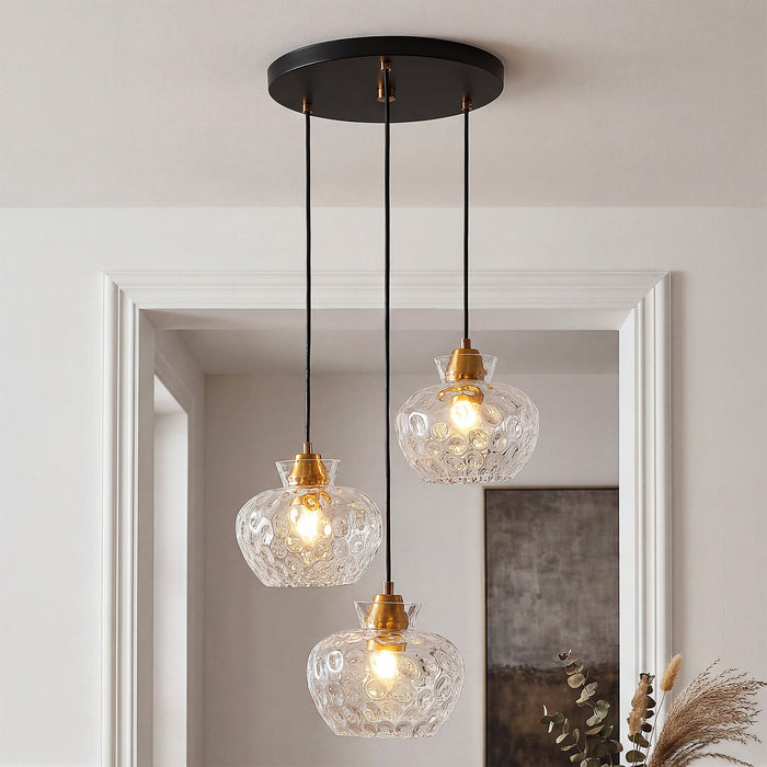 3-Light Pendant Lighting, Kitchen Ceiling Light Fixtures with Water Ripple Glass Shade