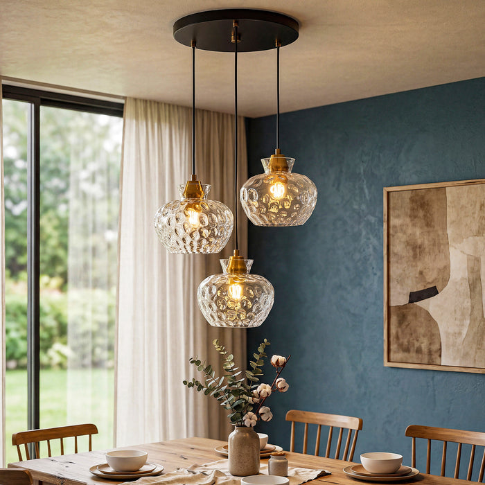 3-Light Pendant Lighting, Kitchen Ceiling Light Fixtures with Water Ripple Glass Shade