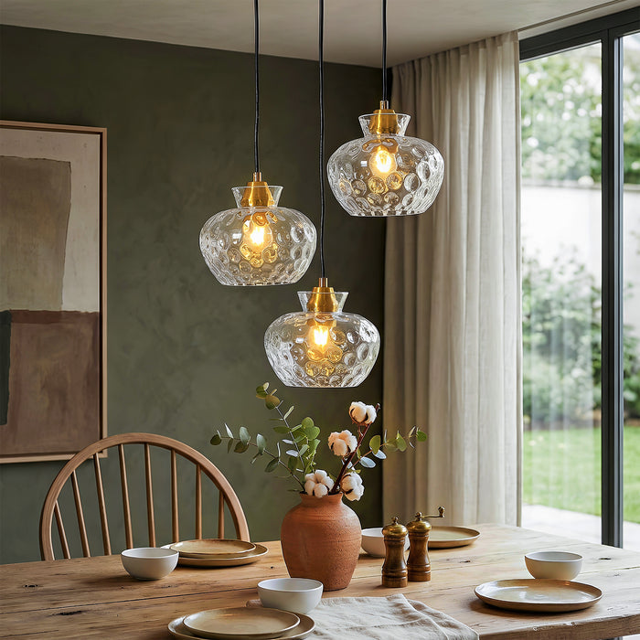 3-Light Pendant Lighting, Kitchen Ceiling Light Fixtures with Water Ripple Glass Shade