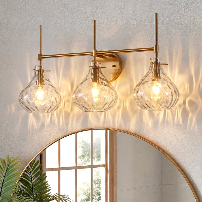 3-Light Vanity Light, Bathroom Light Fixtures with Water Ripple Glass Shades