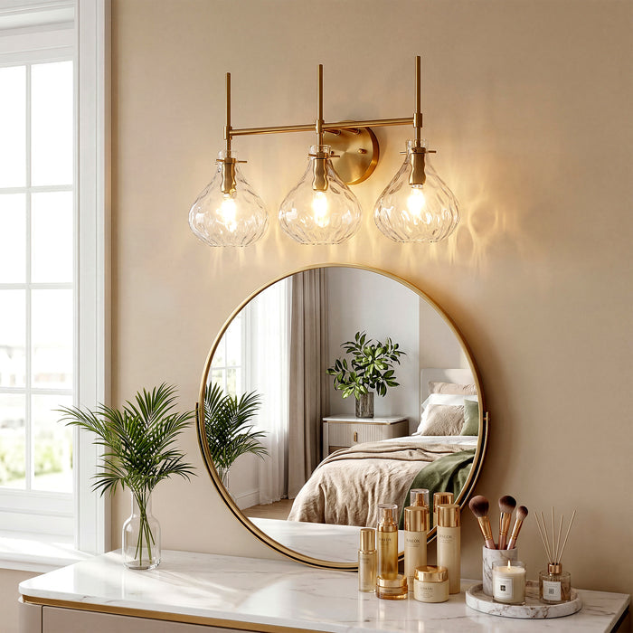 3-Light Vanity Light, Bathroom Light Fixtures with Water Ripple Glass Shades
