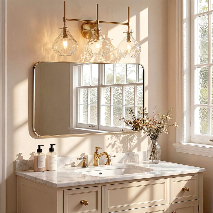 3-Light Vanity Light, Bathroom Light Fixtures with Water Ripple Glass Shades