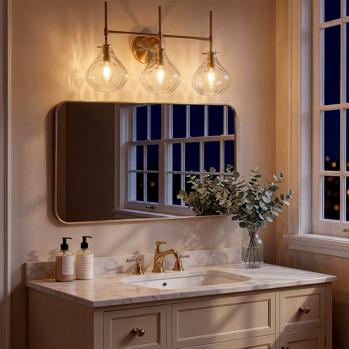 3-Light Vanity Light, Bathroom Light Fixtures with Water Ripple Glass Shades