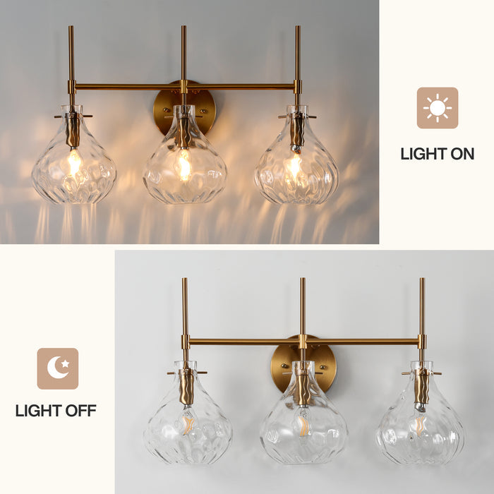 3-Light Vanity Light, Bathroom Light Fixtures with Water Ripple Glass Shades