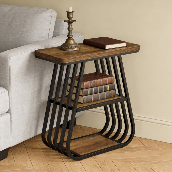 3-Tier End Table, 23.62" Side Table with Storage Shelves for Small Spaces