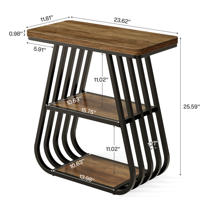 3-Tier End Table, 23.62" Side Table with Storage Shelves for Small Spaces