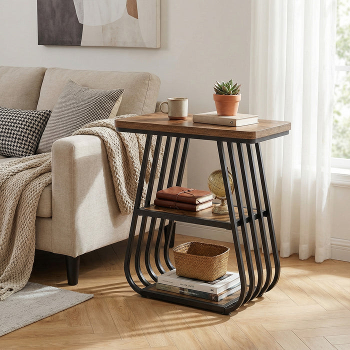 3-Tier End Table, 23.62" Side Table with Storage Shelves for Small Spaces